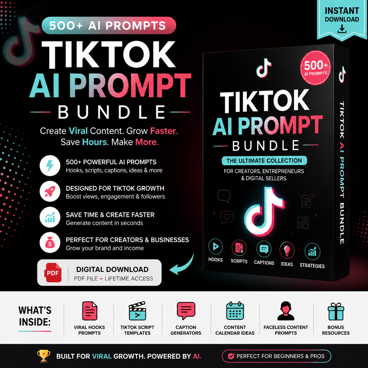 TikTok AI Prompt Kit | 500+ Viral Content Prompts for Creators