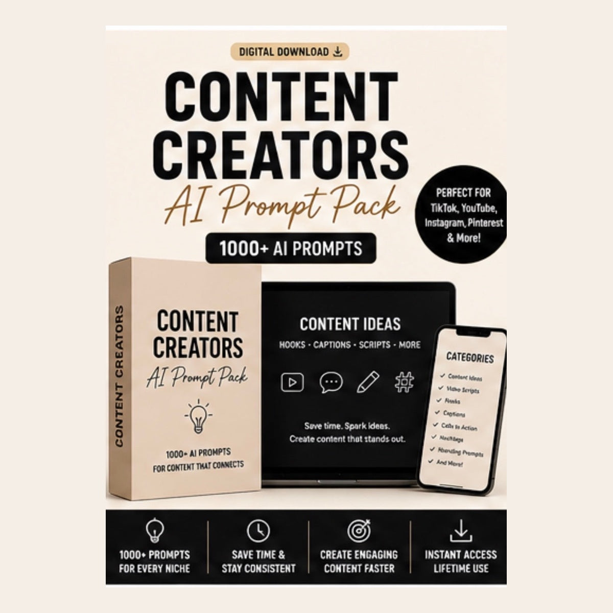 2026 Content Creator Bundle | AI Prompts + Planner + Social Media Kit